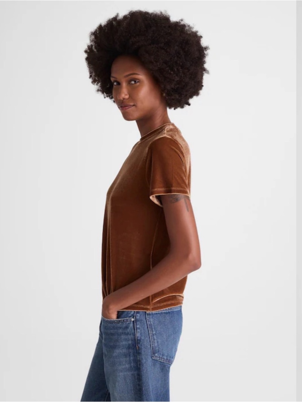 Madewell The Relaxed Tee in Velvet | Size Large | Pecan Shell | NWT - Picture 3 of 7